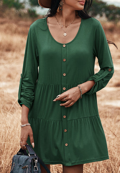 Button Down Tiered Shift Dress