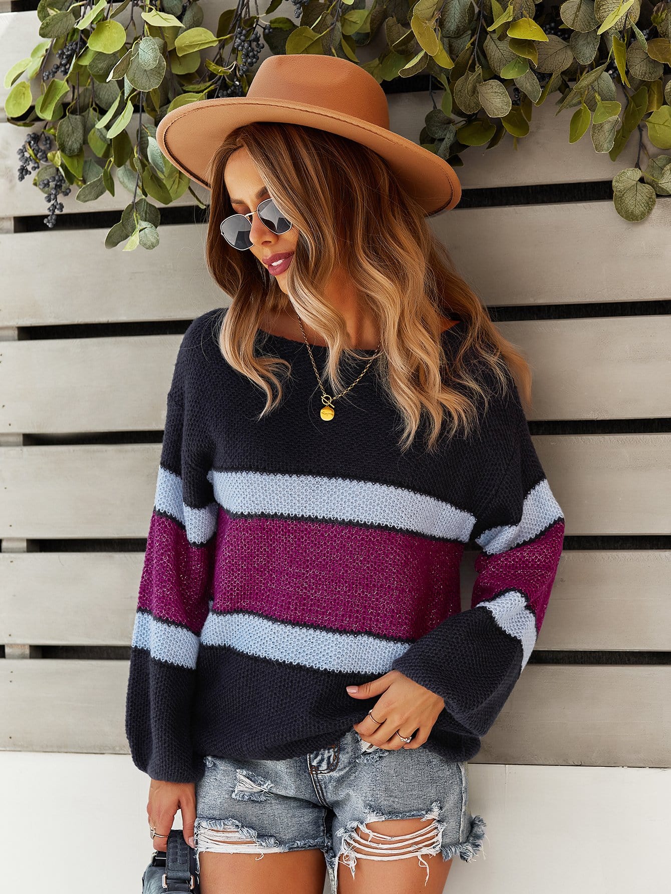 Boat Neck Striped Sweater