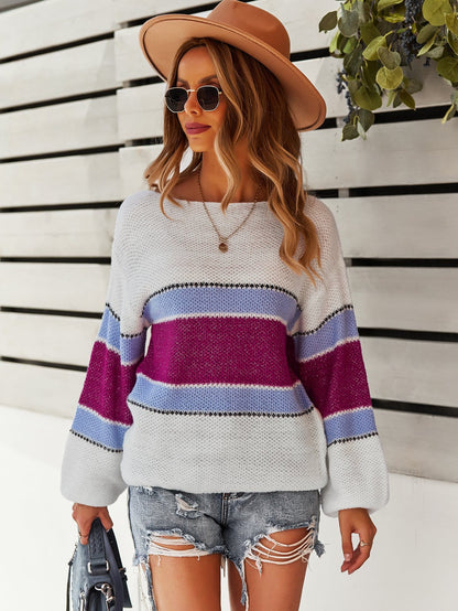 Boat Neck Striped Sweater