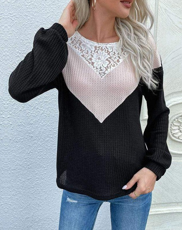Lace Detail Color Block Sweater