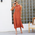Tie Neck Solid Maxi Dress