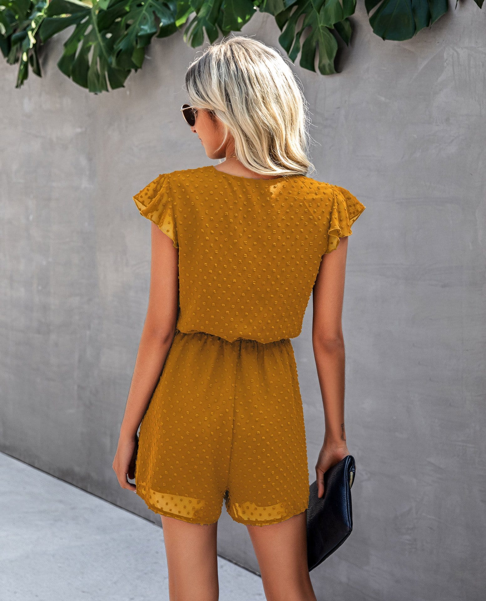 Swiss Dot Ruffle Sleeve Romper