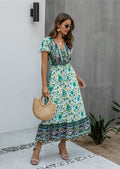Button Detail Bohemian Floral Dress