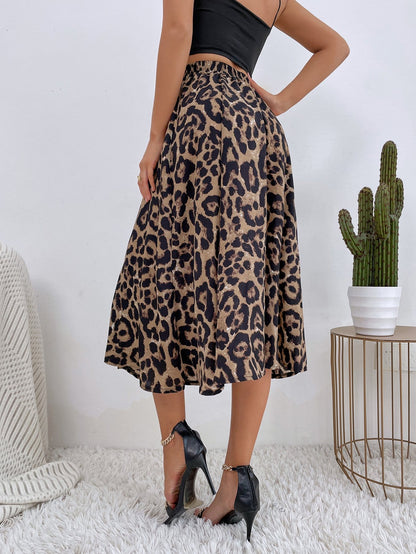 High Waist Leopard A-line Skirt