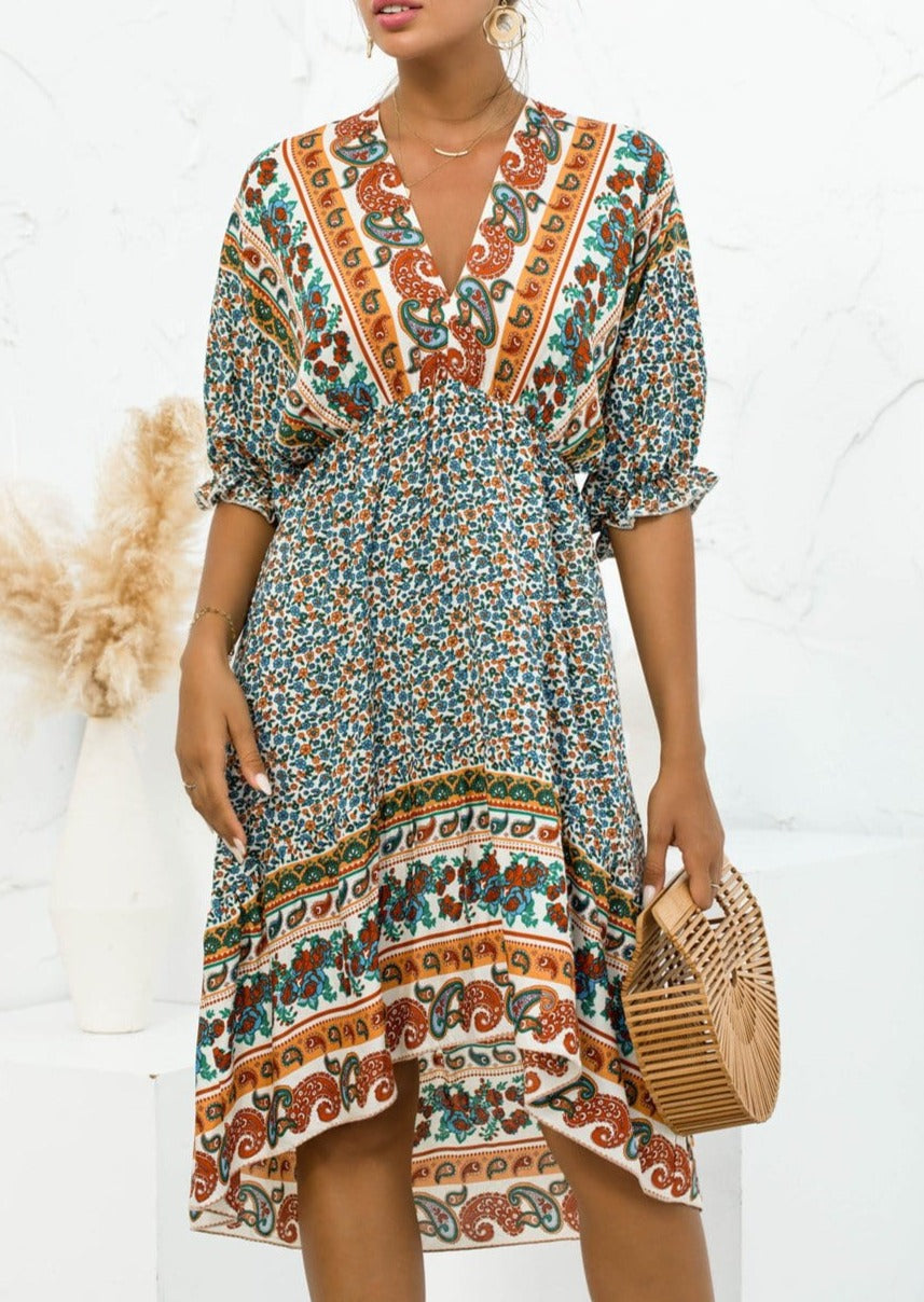 Mixed Print Asymmetrical Hem Dress