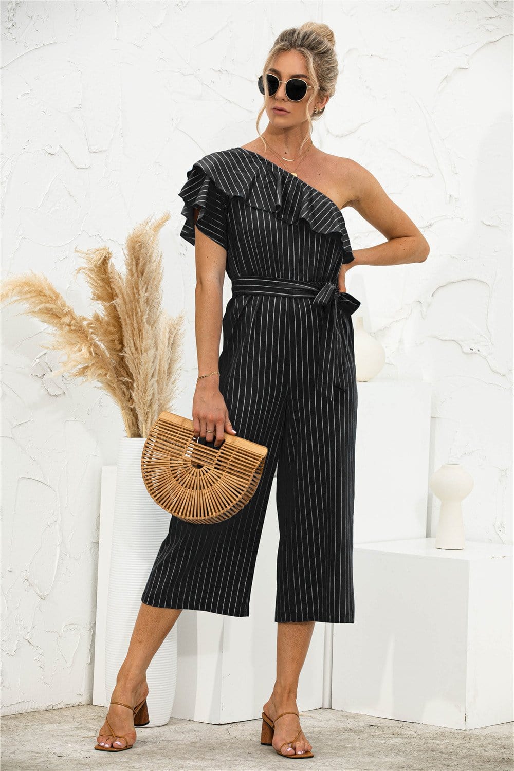 One Shoulder Ruffle Jumpsuit