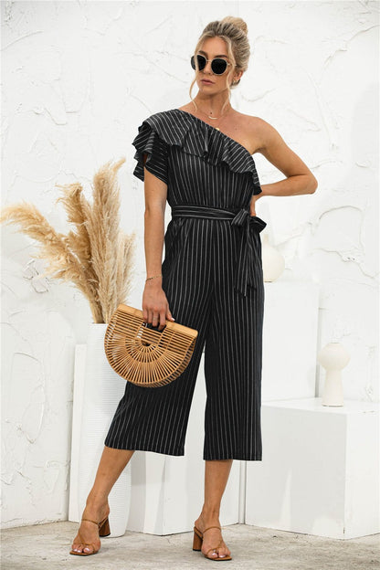 One Shoulder Ruffle Jumpsuit