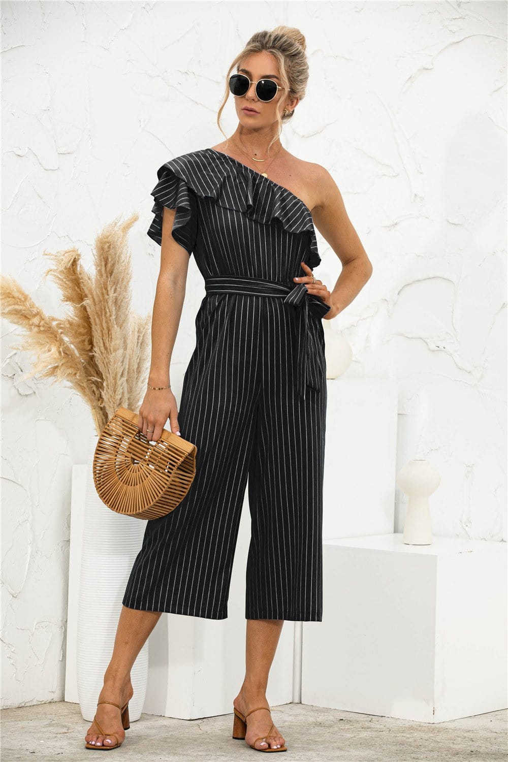 One Shoulder Ruffle Jumpsuit