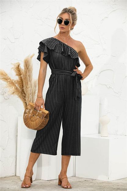 One Shoulder Ruffle Jumpsuit