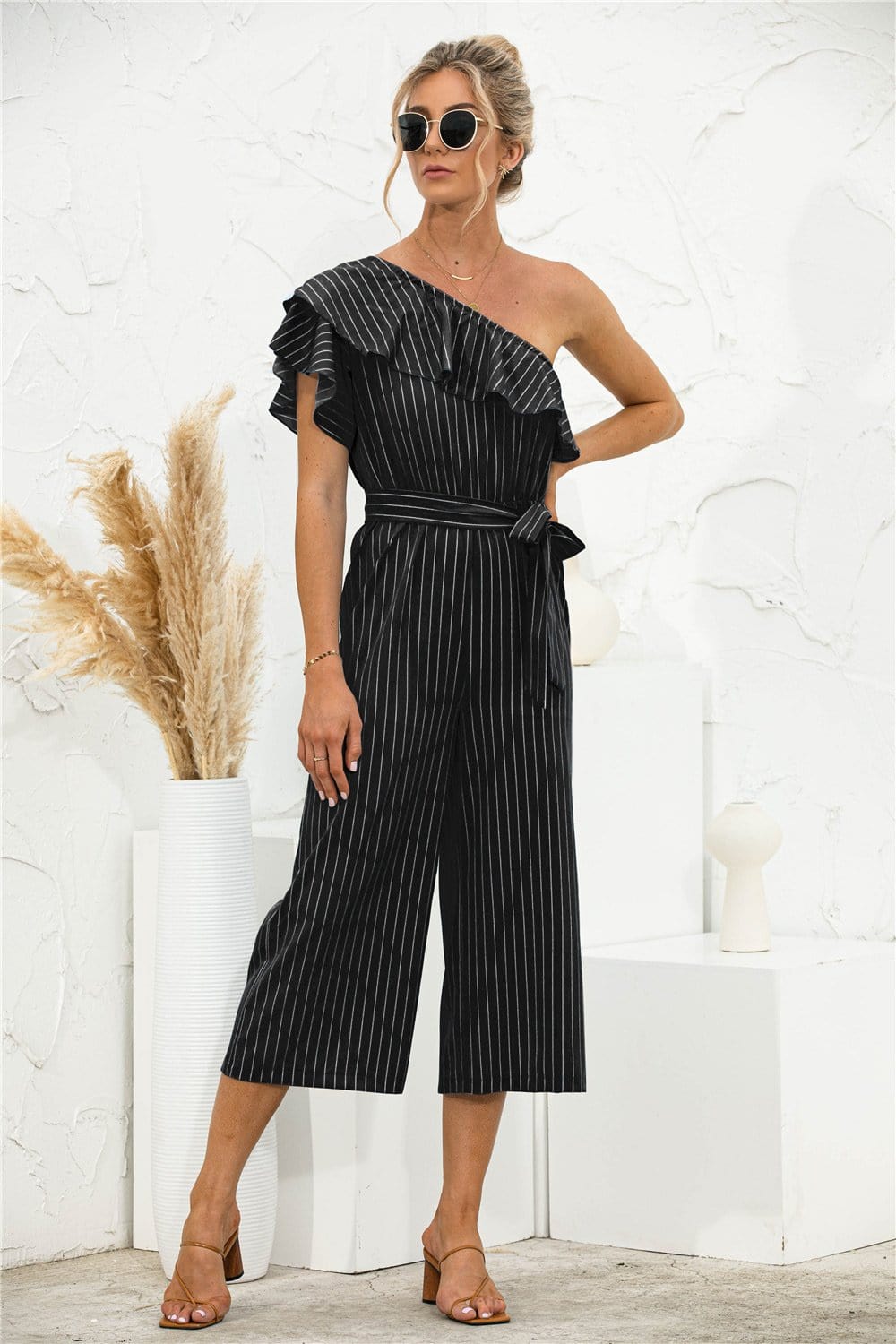 One Shoulder Ruffle Jumpsuit
