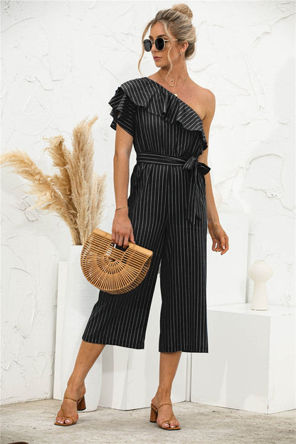 One Shoulder Ruffle Jumpsuit