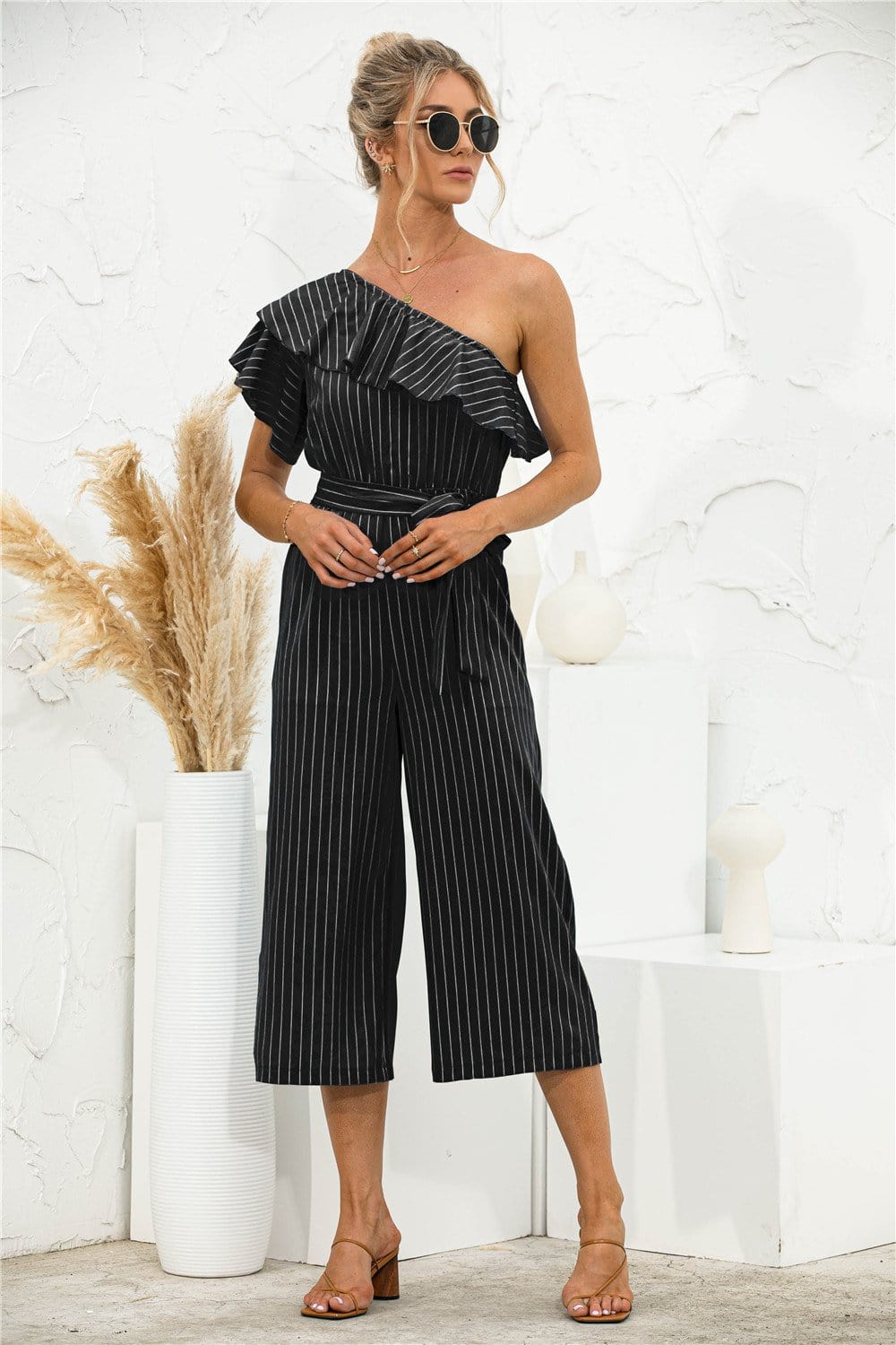 One Shoulder Ruffle Jumpsuit