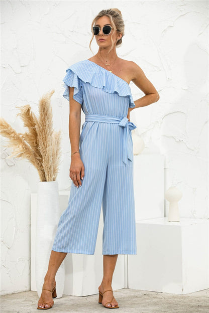 One Shoulder Ruffle Jumpsuit