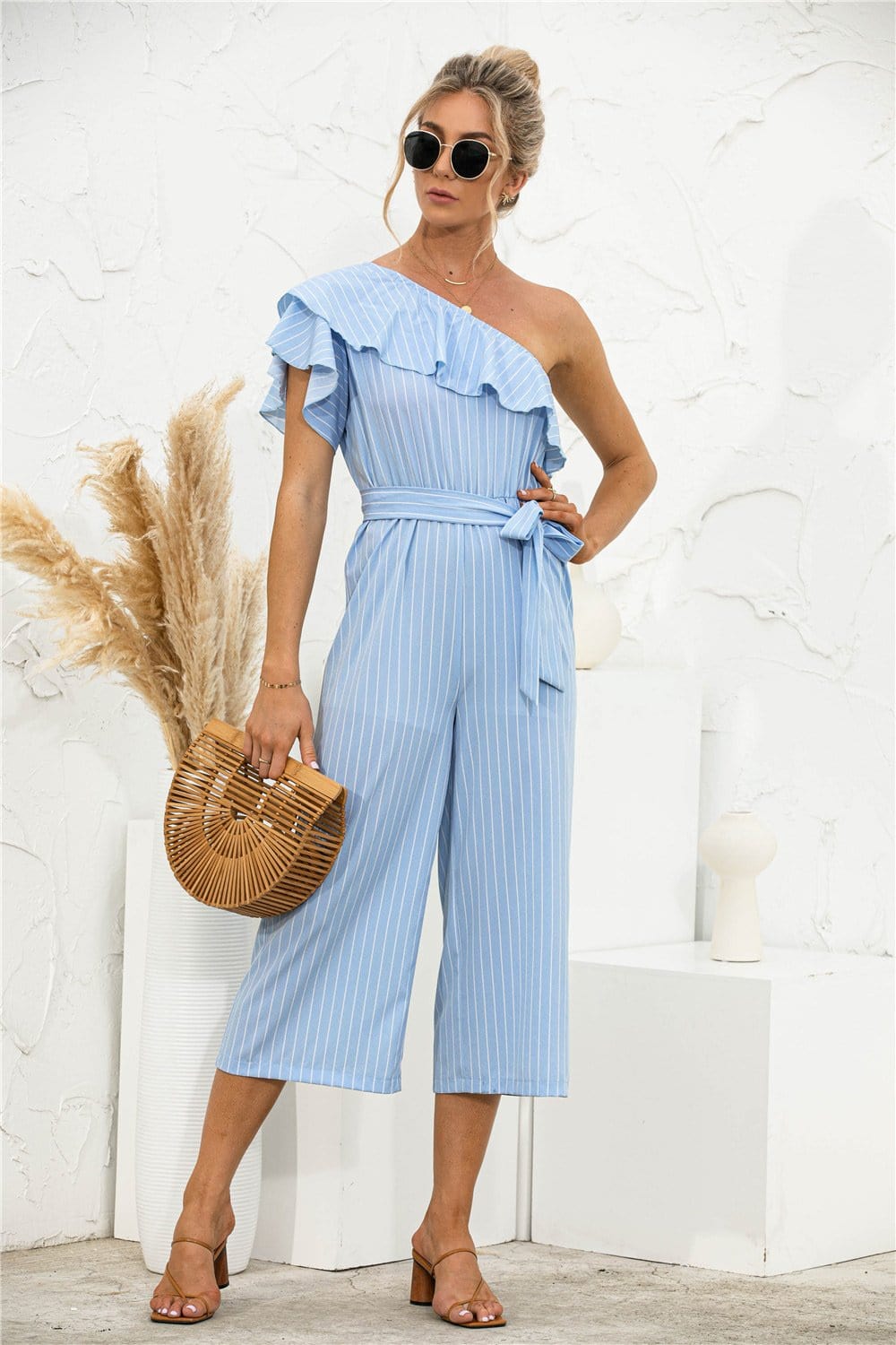 One Shoulder Ruffle Jumpsuit