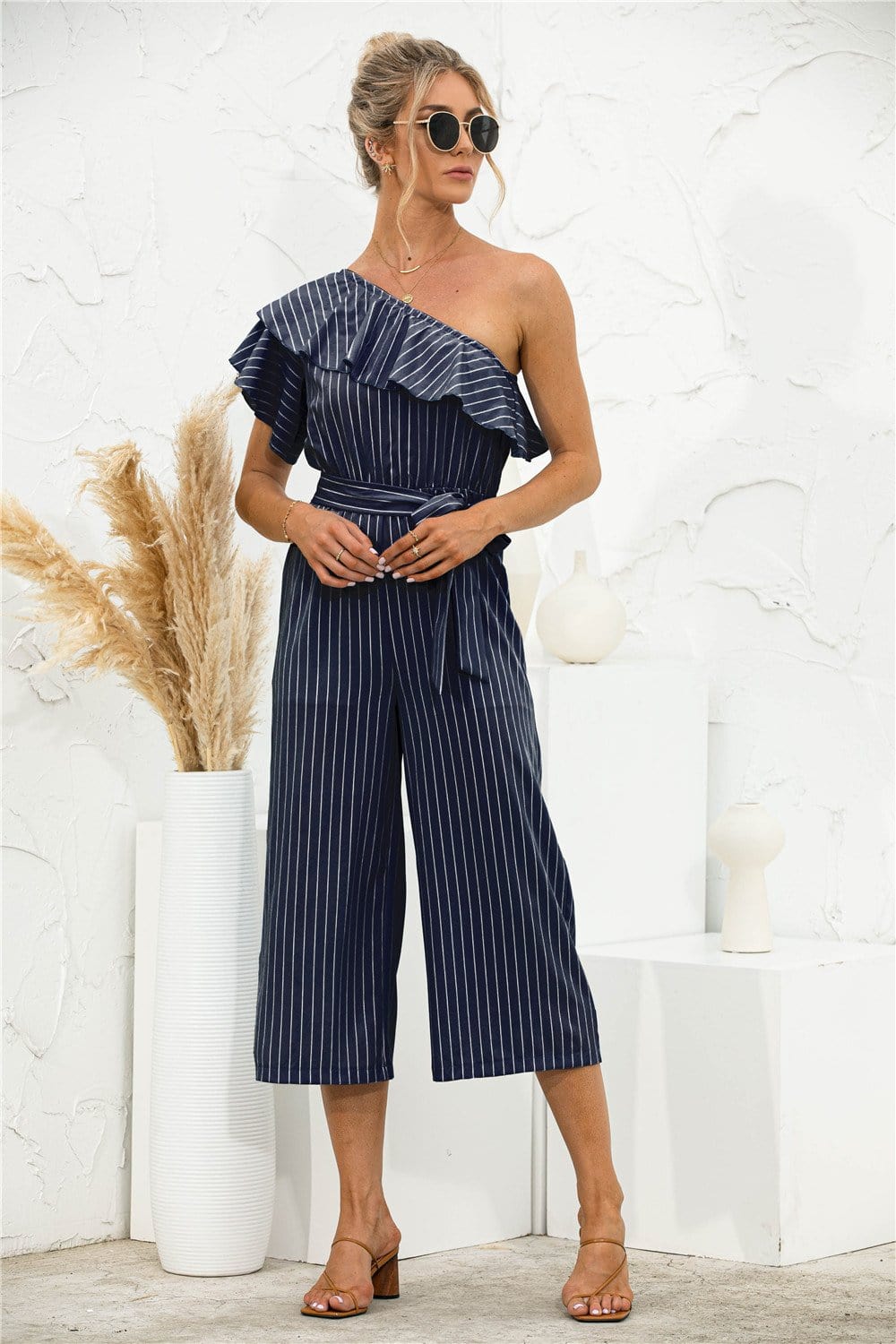 One Shoulder Ruffle Jumpsuit