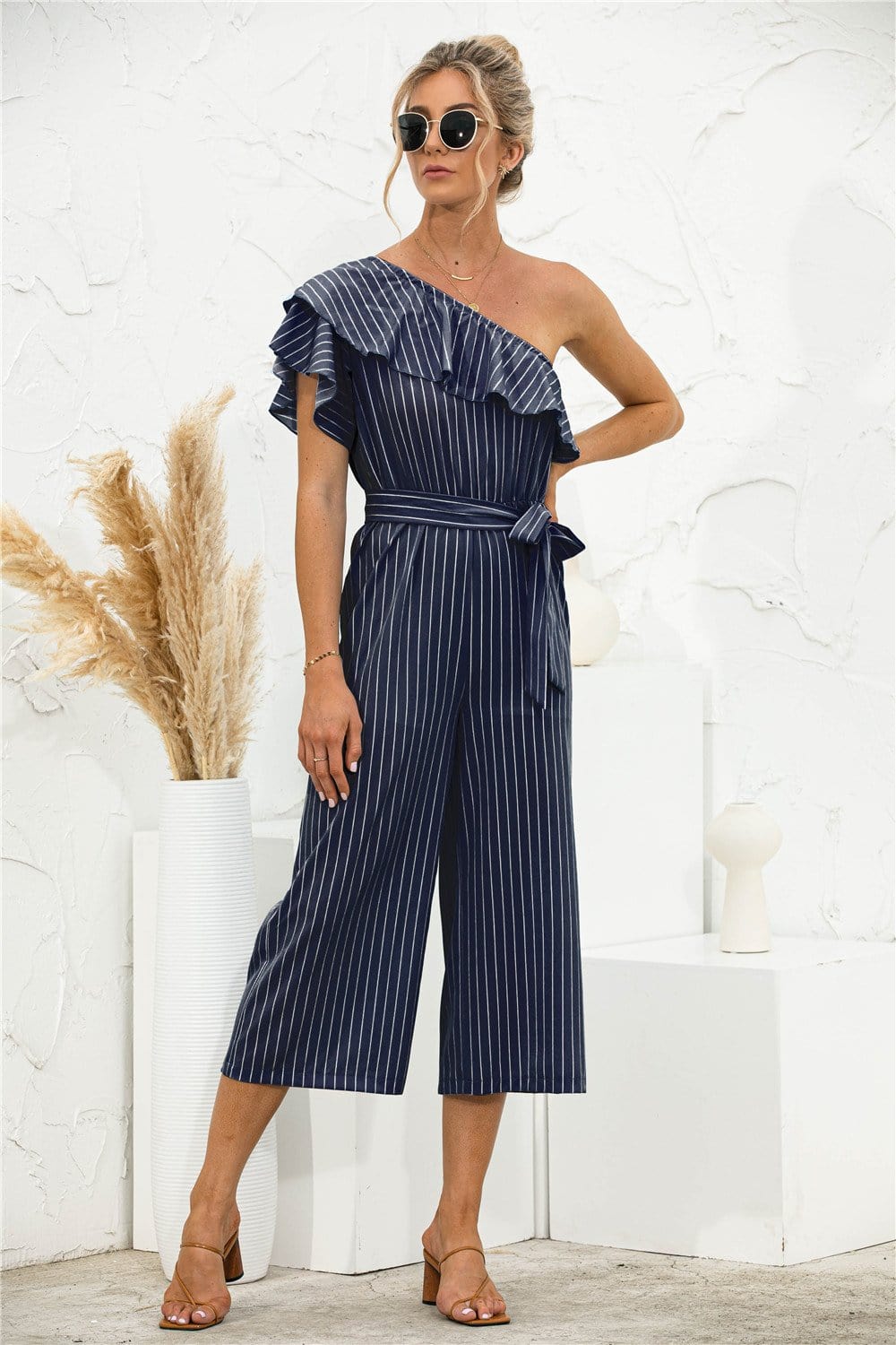 One Shoulder Ruffle Jumpsuit