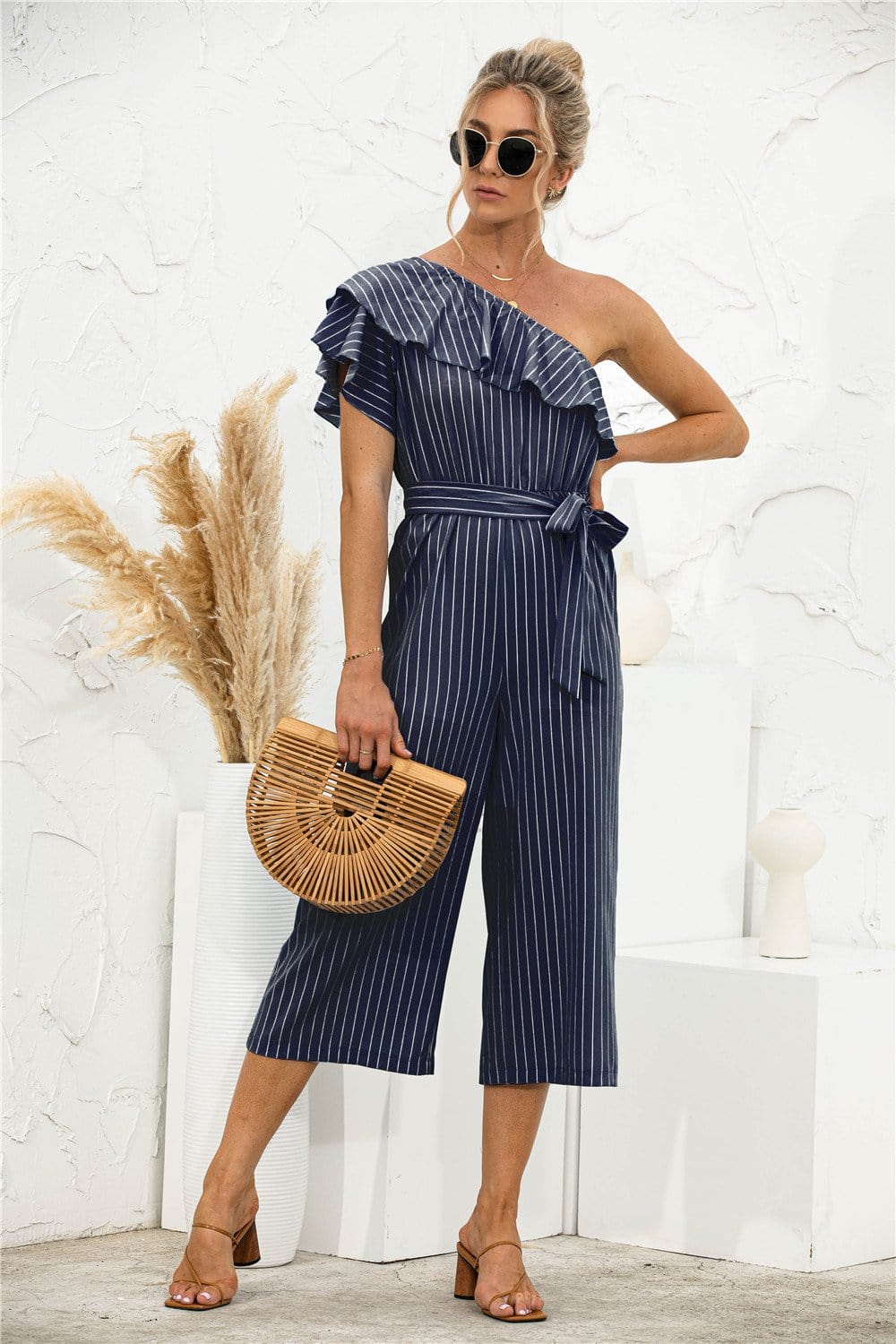 One Shoulder Ruffle Jumpsuit