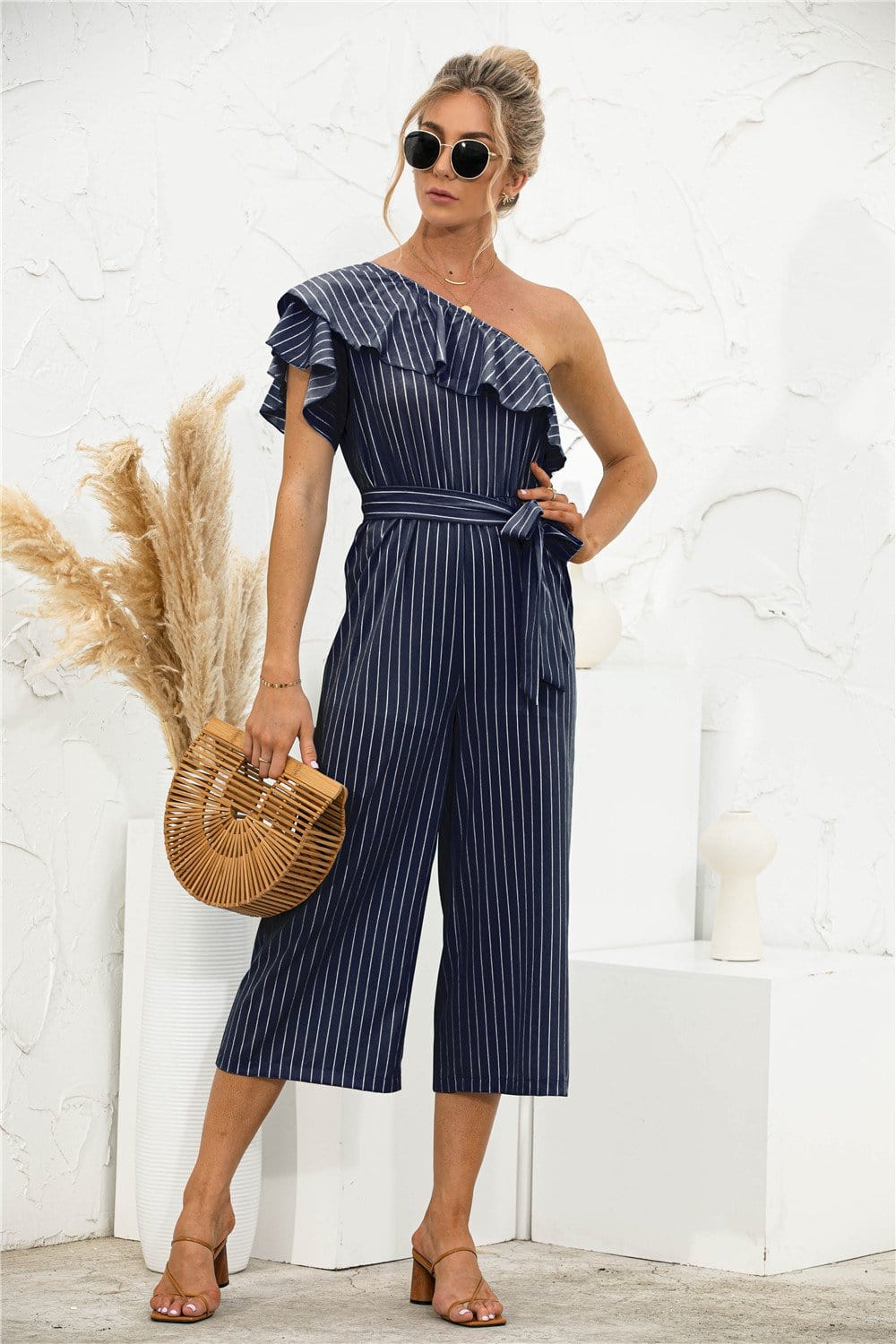 One Shoulder Ruffle Jumpsuit