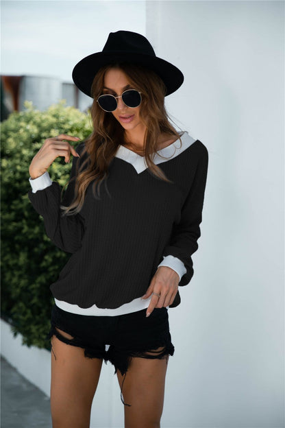 Off Shoulder Two Tone Sweater