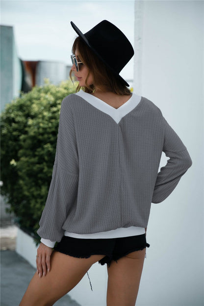 Off Shoulder Two Tone Sweater