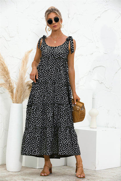 Tie Shoulder Printed Dress