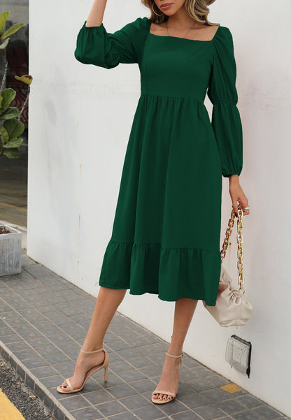 Double Puff Sleeve Solid Dress
