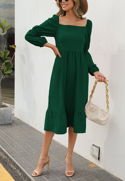 Double Puff Sleeve Solid Dress