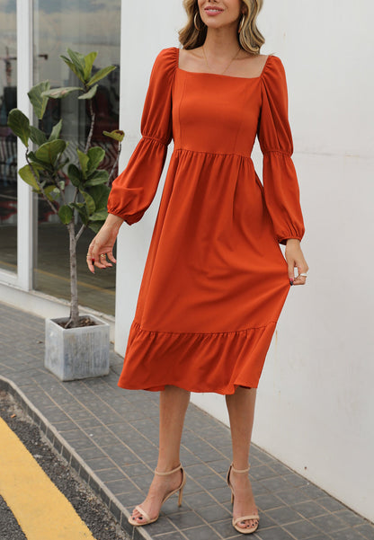 Double Puff Sleeve Solid Dress