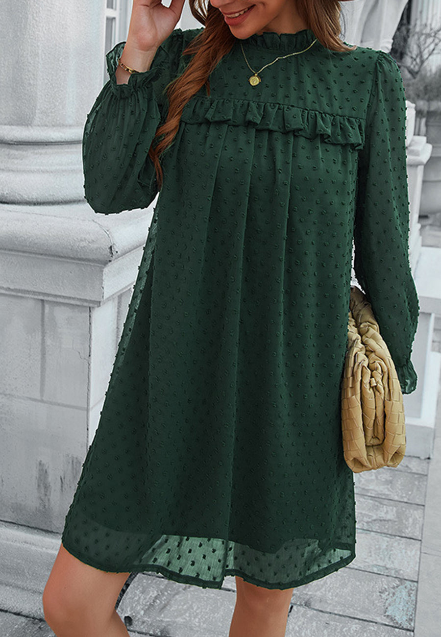 Vestido de lunares suizos con cuello con volantes