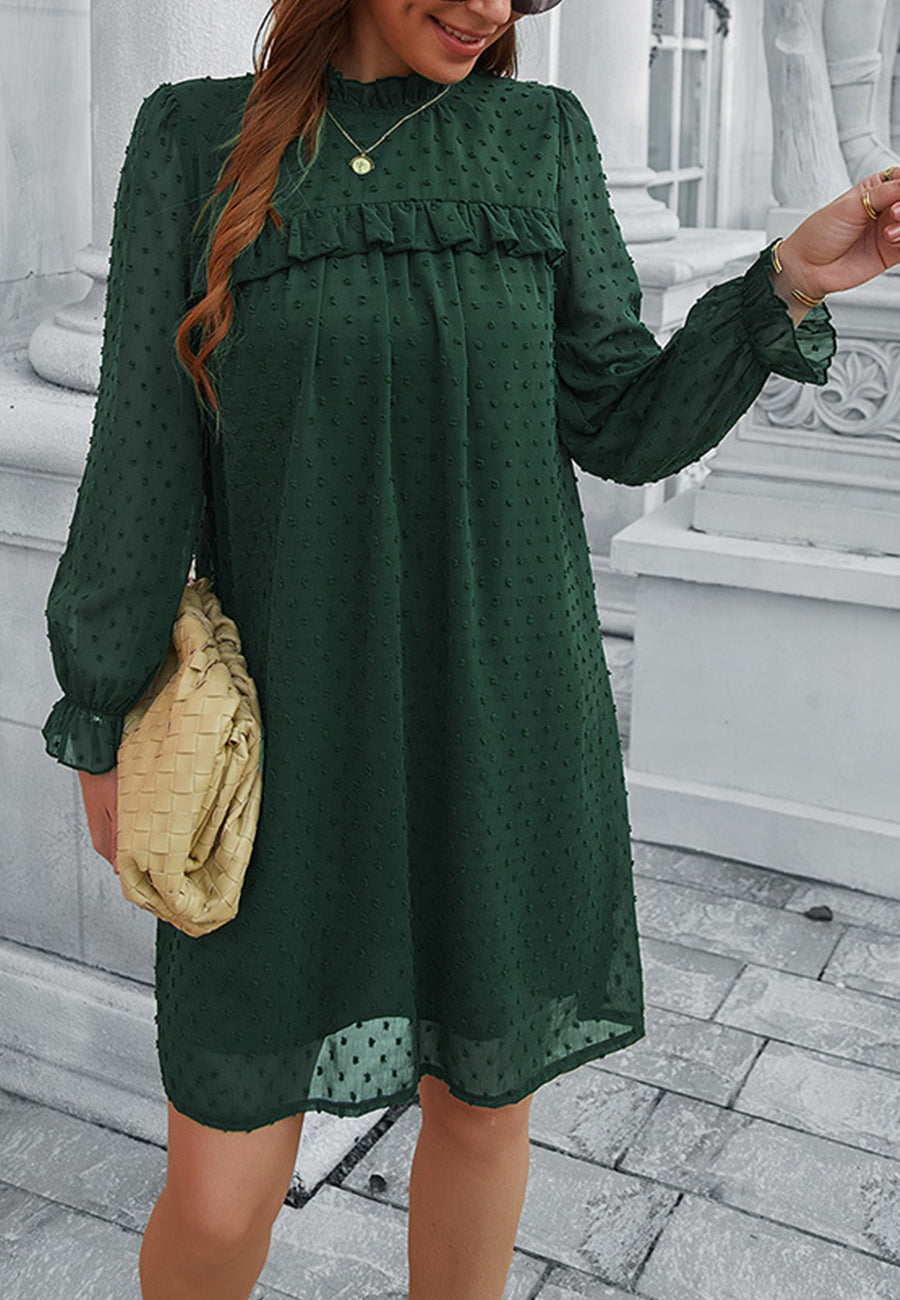 Vestido de lunares suizos con cuello con volantes
