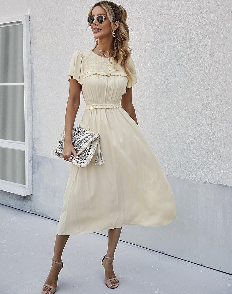 Vestido con cuello fruncido y mangas sueltas 