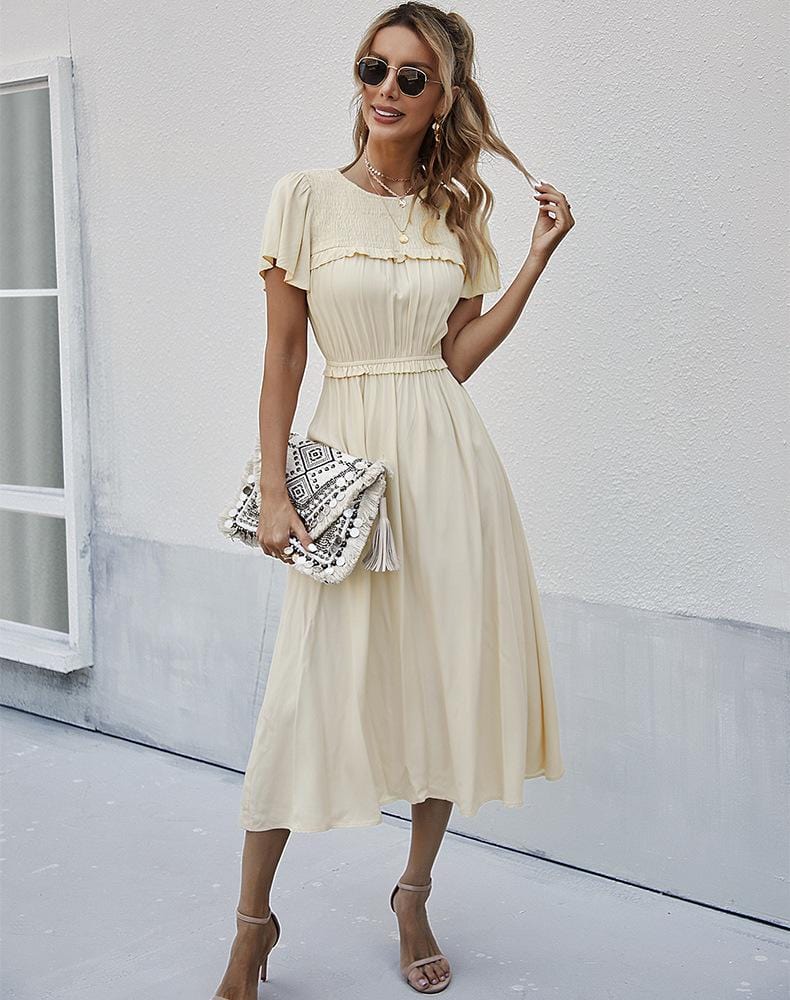 Vestido con cuello fruncido y mangas sueltas 