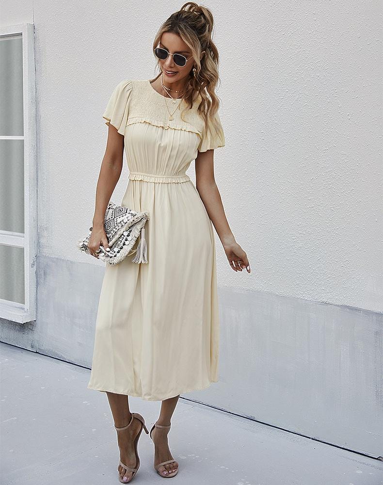 Vestido con cuello fruncido y mangas sueltas 