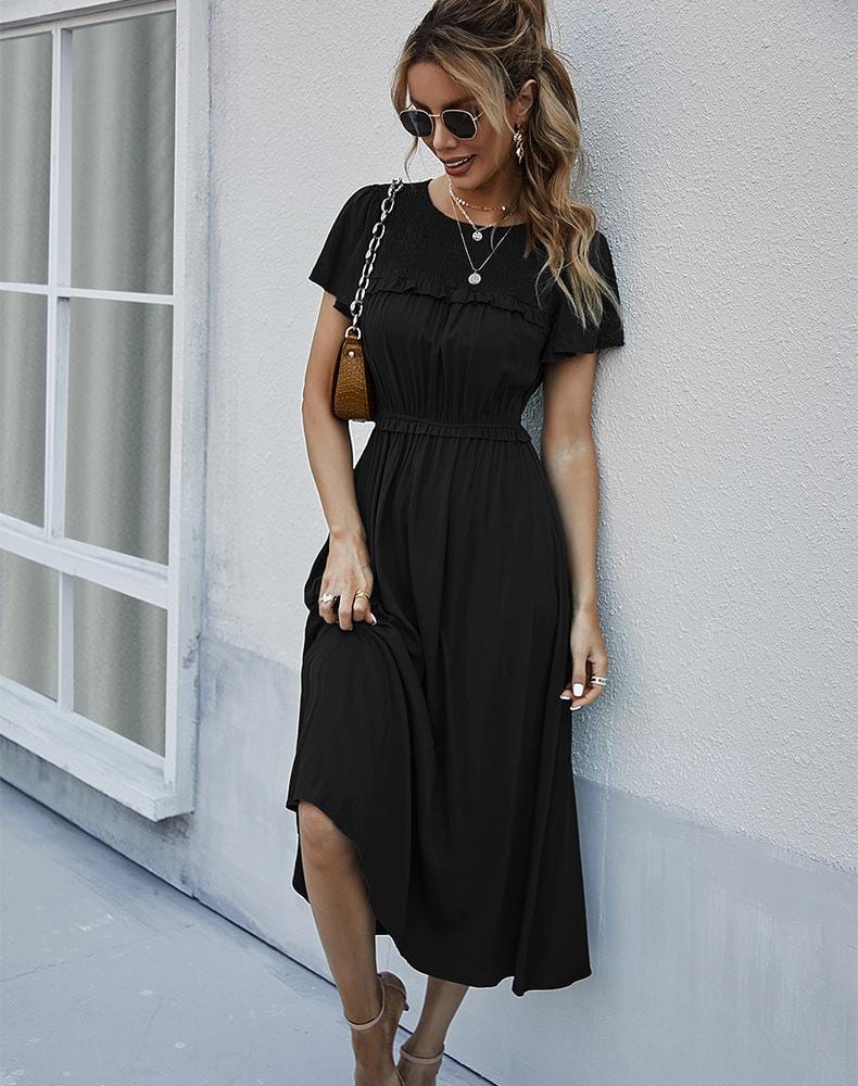 Vestido con cuello fruncido y mangas sueltas 