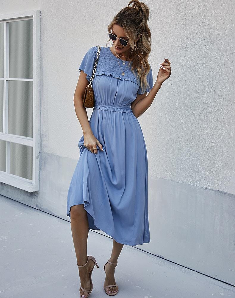 Vestido con cuello fruncido y mangas sueltas 