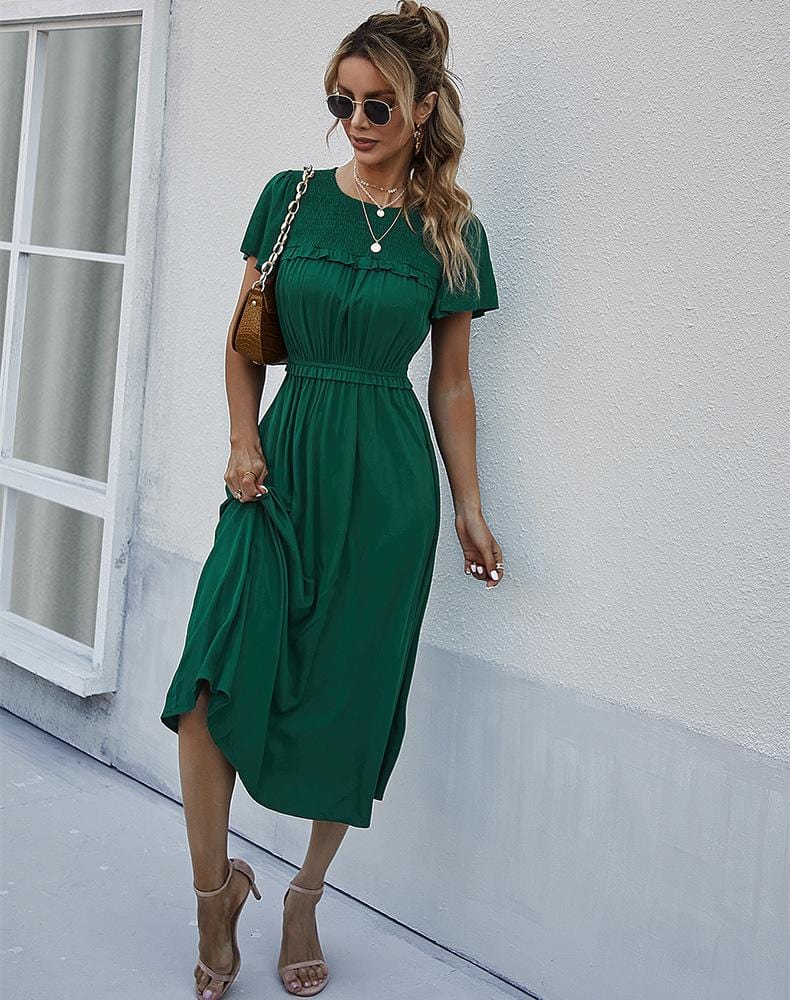 Vestido con cuello fruncido y mangas sueltas 