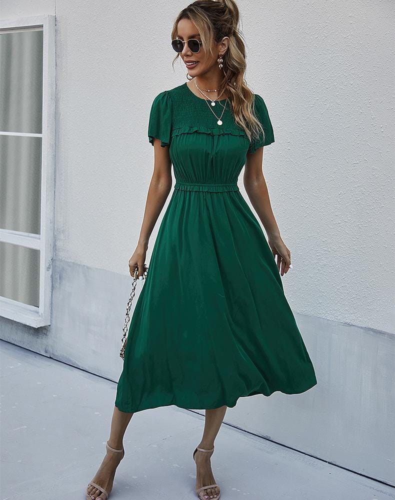 Vestido con cuello fruncido y mangas sueltas 