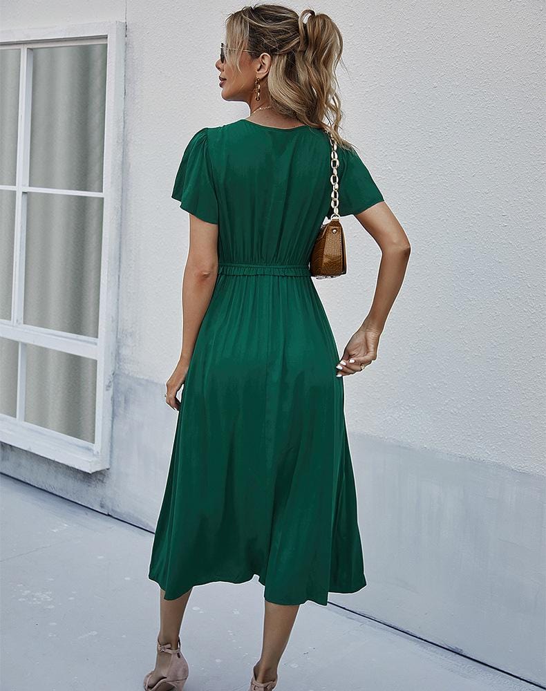 Vestido con cuello fruncido y mangas sueltas 
