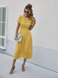 Shirred Neck Flowy Sleeve Dress