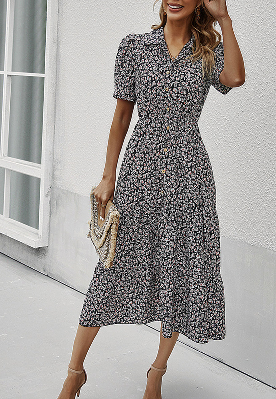 Vestido vintage con mangas abullonadas y estampado floral
