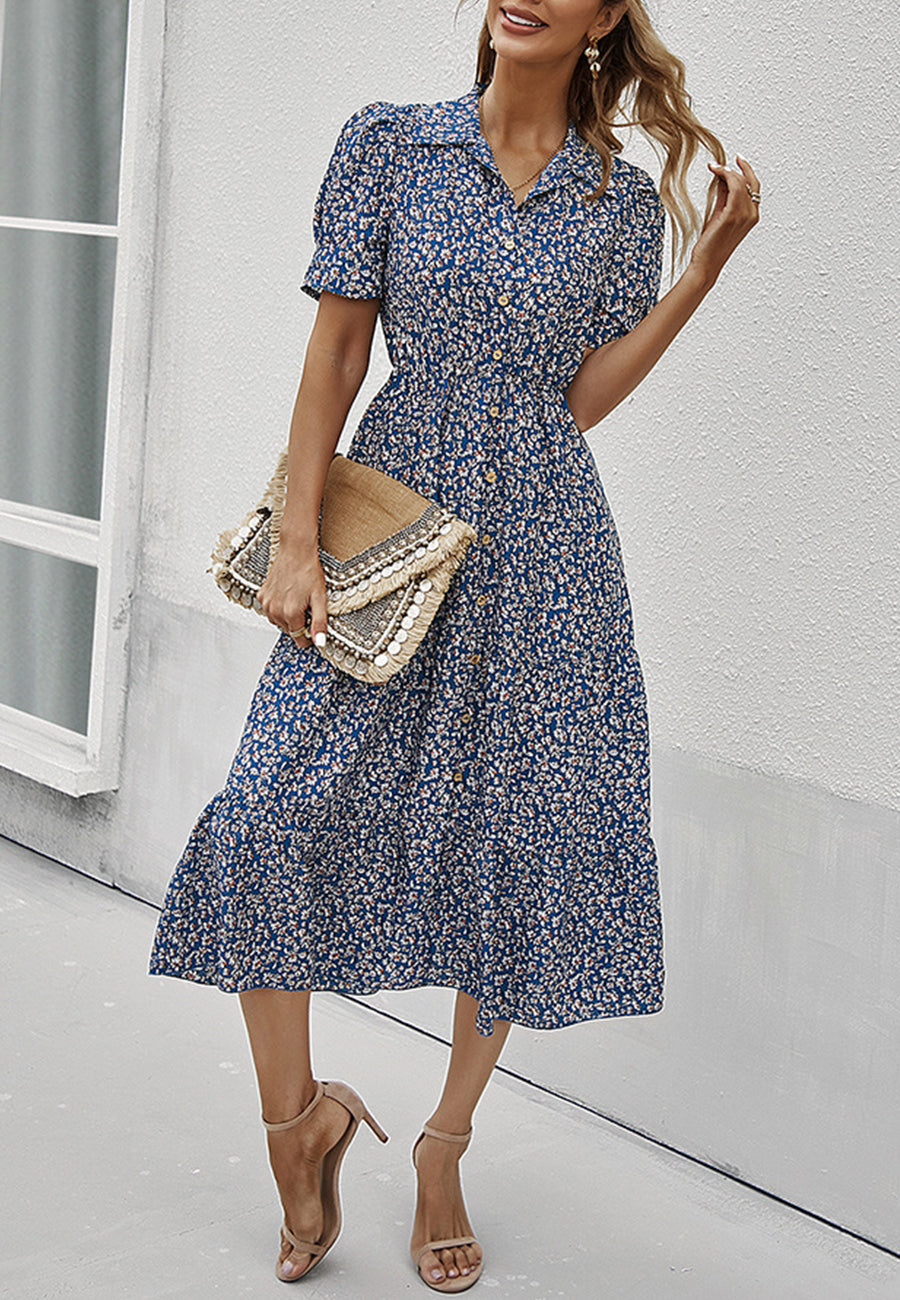 Vestido vintage con mangas abullonadas y estampado floral