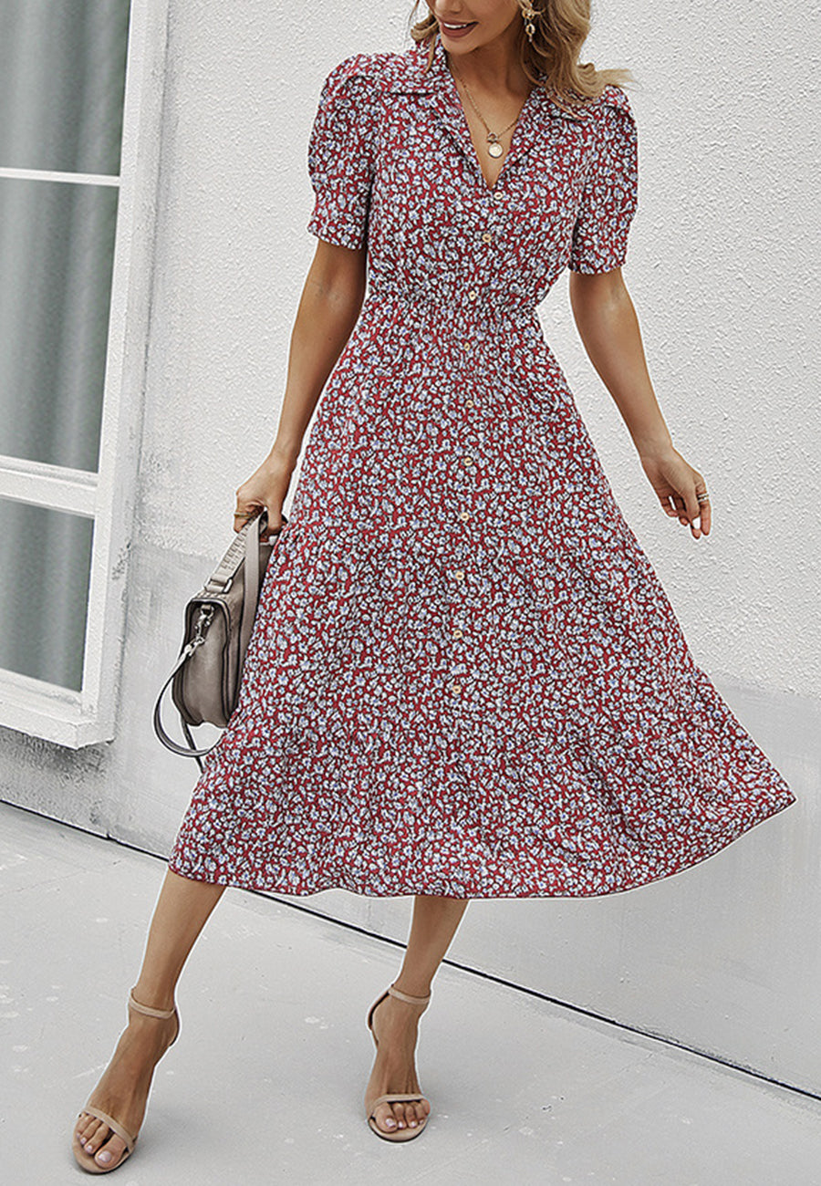 Vestido vintage con mangas abullonadas y estampado floral