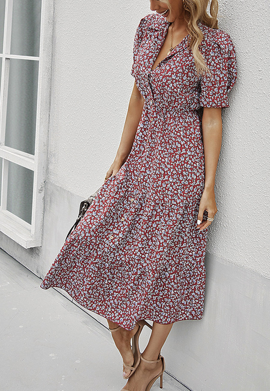 Vestido vintage con mangas abullonadas y estampado floral