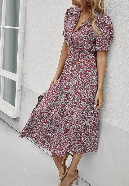 Floral Puff Sleeve Vintage Dress
