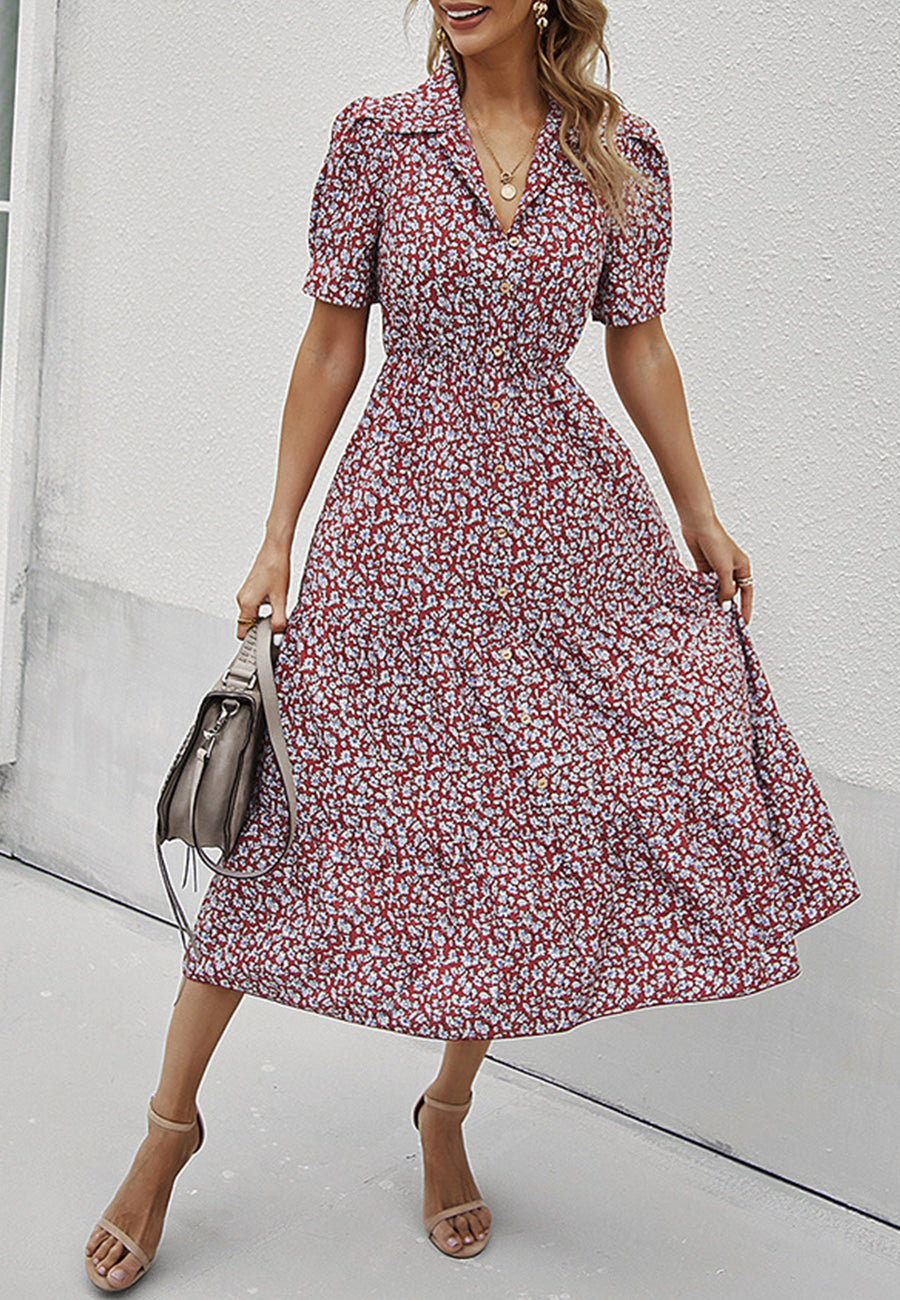 Vestido vintage con mangas abullonadas y estampado floral