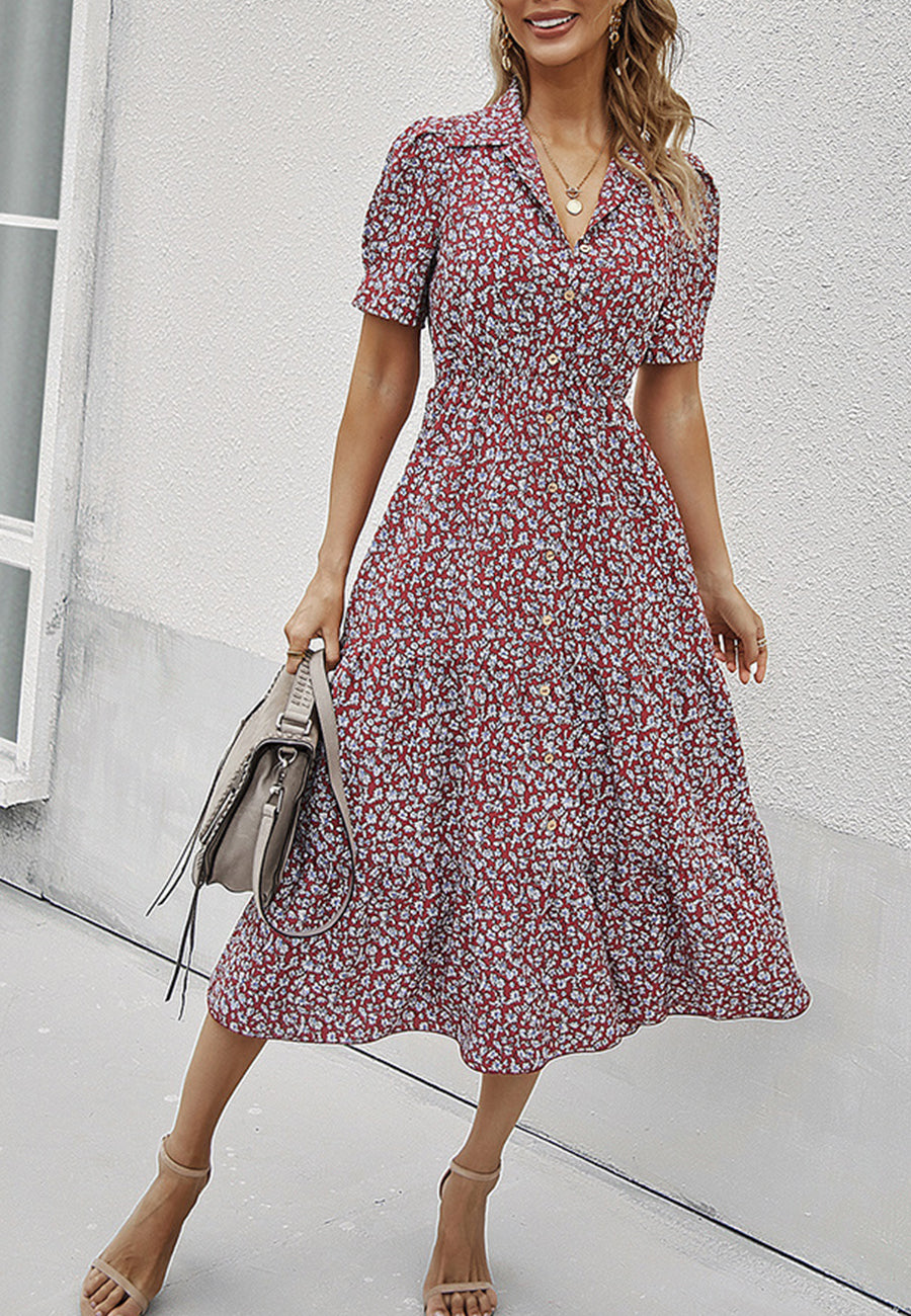 Vestido vintage con mangas abullonadas y estampado floral