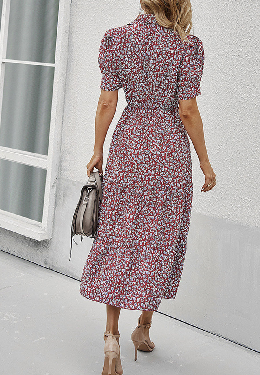 Vestido vintage con mangas abullonadas y estampado floral