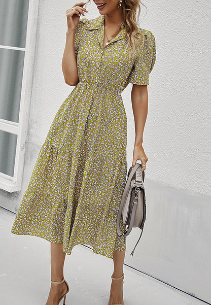 Floral Puff Sleeve Vintage Dress