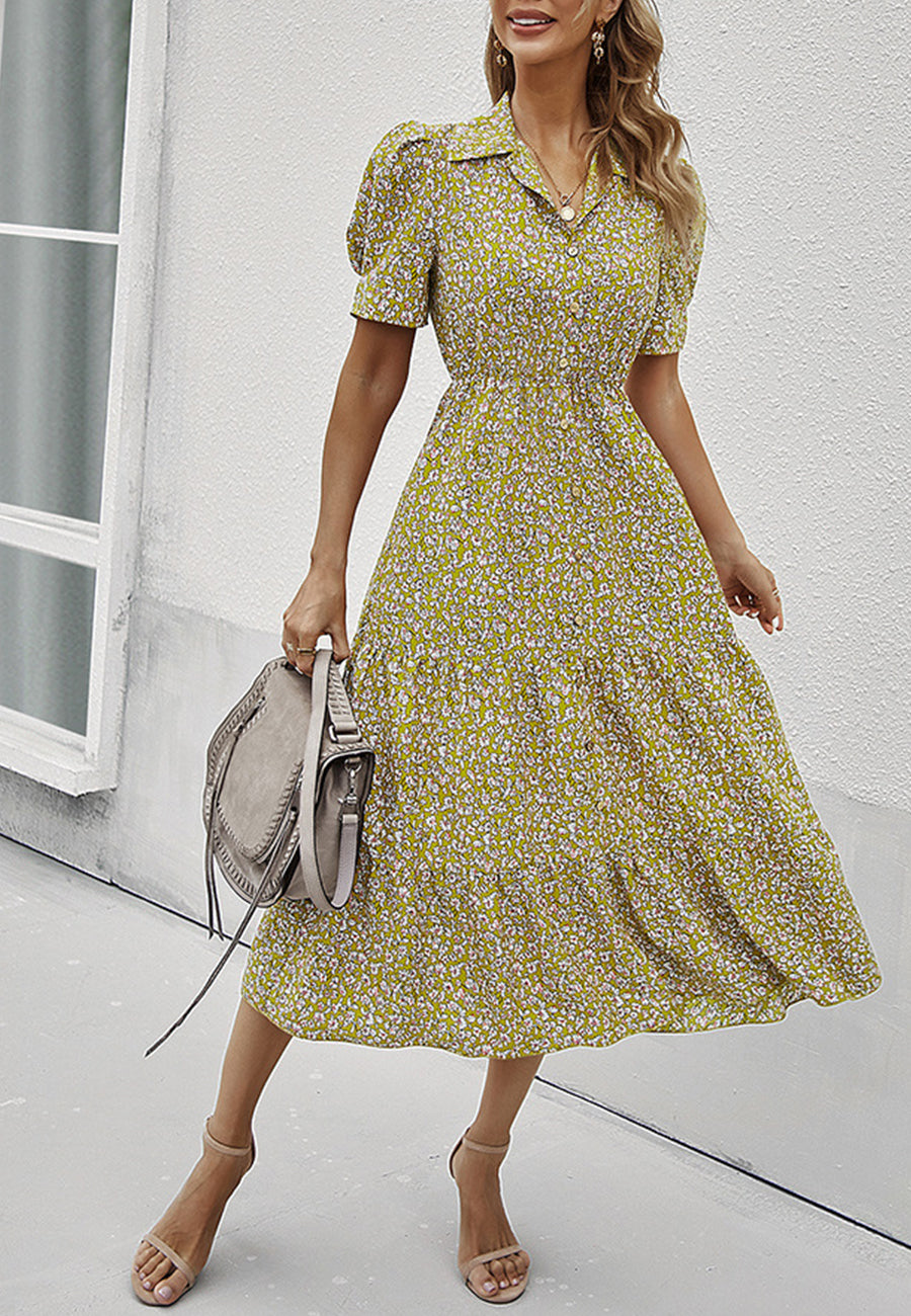 Vestido vintage con mangas abullonadas y estampado floral