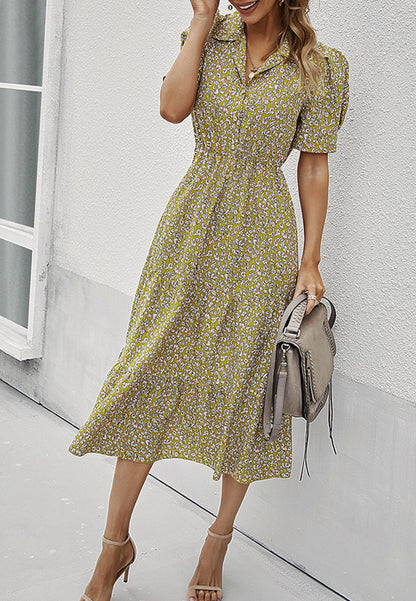 Floral Puff Sleeve Vintage Dress
